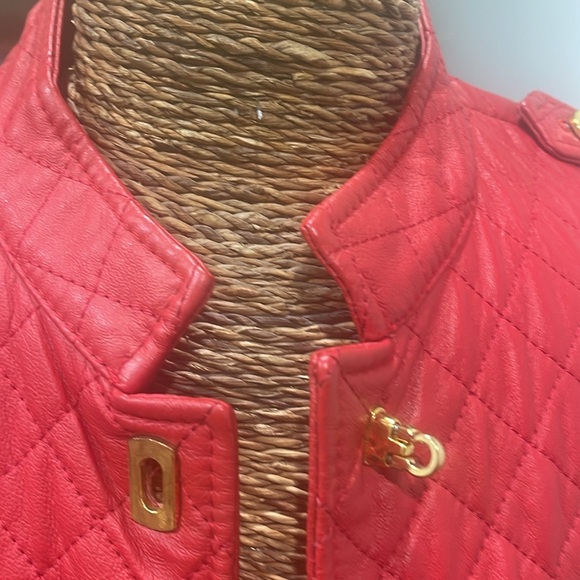 Nygard Collection Red leather jacket with knit sleeves-Medium 10-12 - Picture 11 of 12